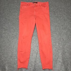 Liverpool Coral Tomato Red Crop Skinny Frayed Hem High Rise Pants Women US 12/31